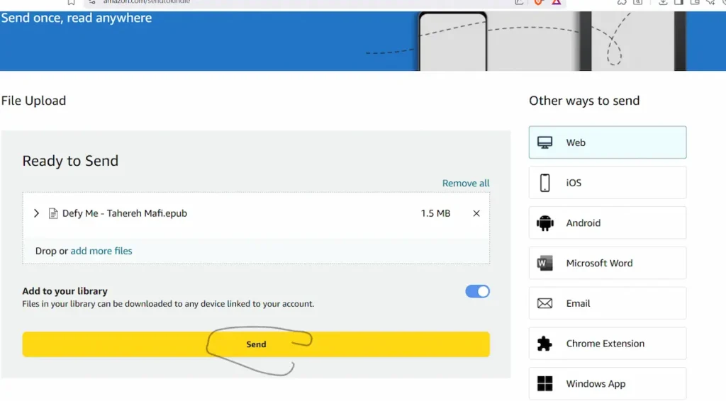 Send a file on Amazon sent to kindle