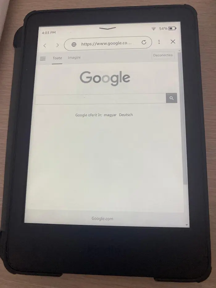 Google search engine on Kindle